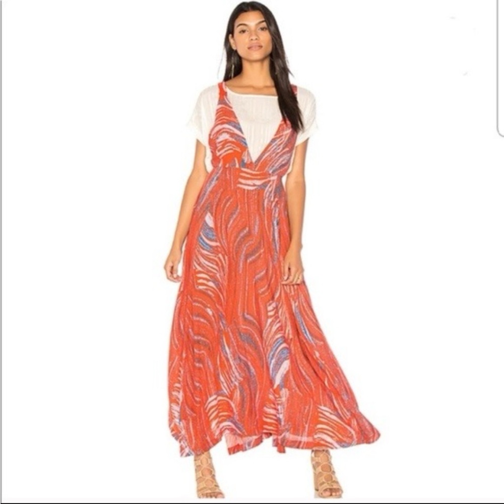 NWOT, Free People Vibrant Orange and Blue Maxi Dress